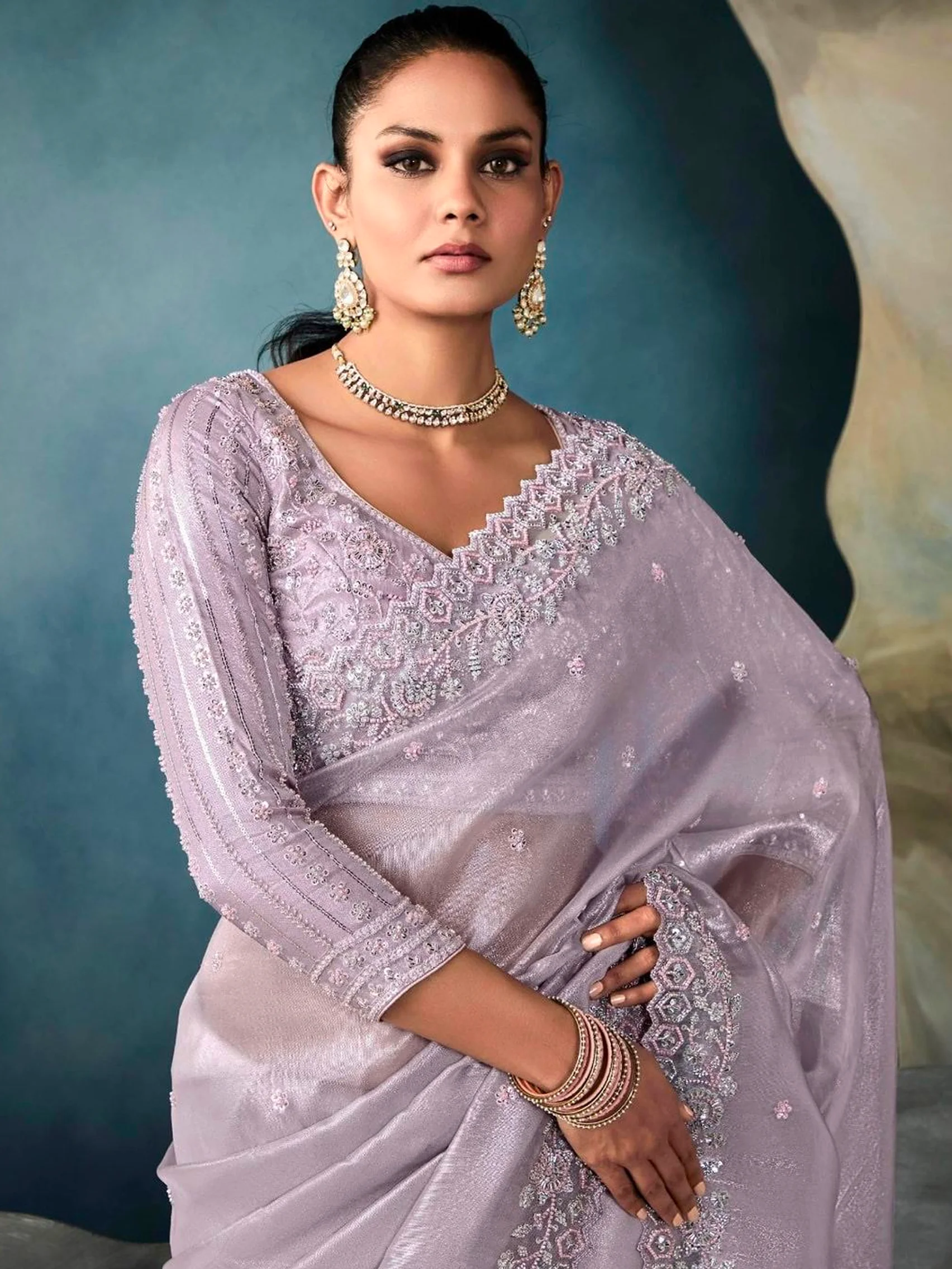 Ivory Pearl Tissue Bridal Saree