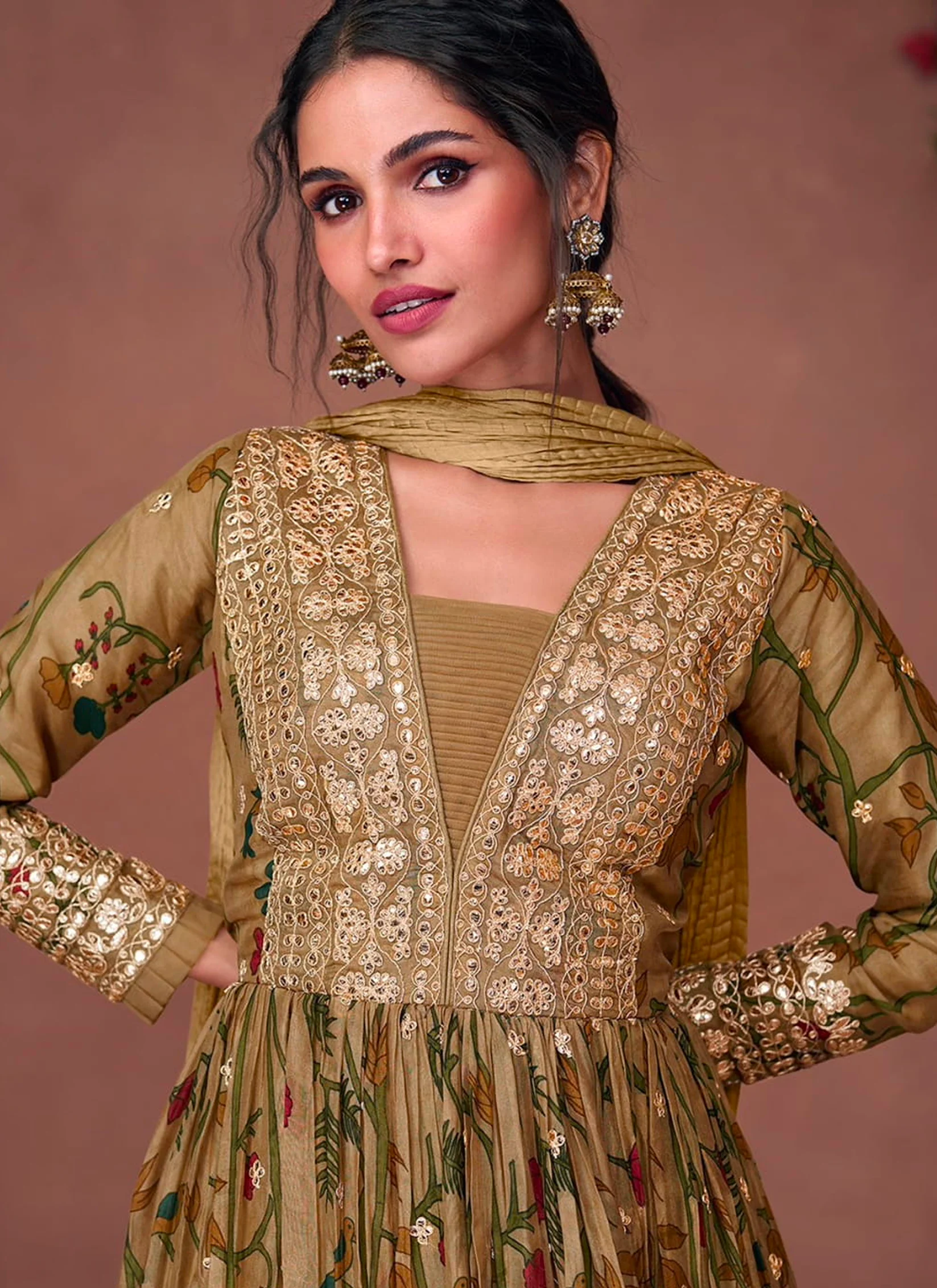 Gulabi Champa Embroidered Anarkali